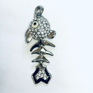 Silver Fish Bone Pendant with Crystals